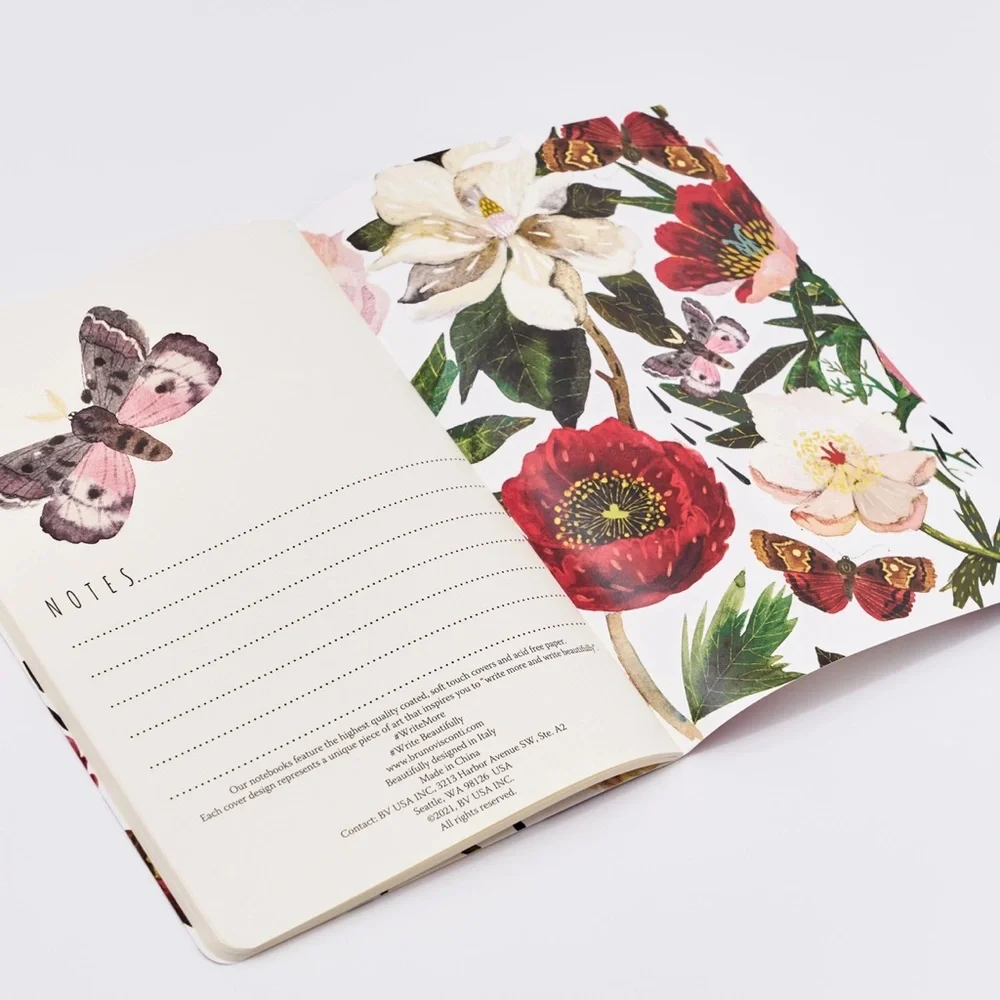 BV by Bruno Visconti Soft Touch A5 Notebook - Peonies Floral - perfect gift